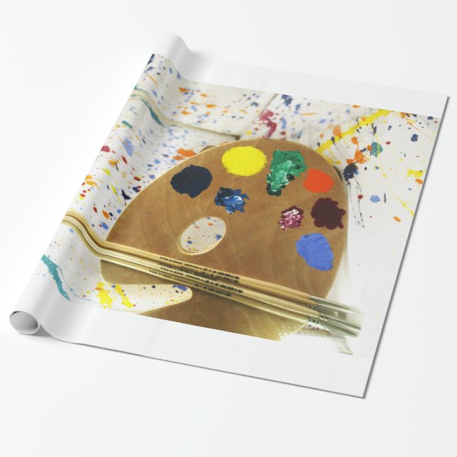Artists Paint Splatter And Palette of Paint Wrapping Paper (Unrolled)