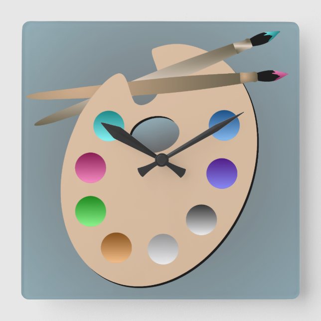 Artist's Palette and Paintbrush Wall Clock (Front)