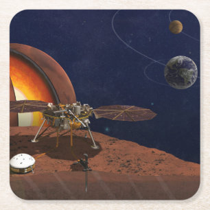 Artist's Rendition Of The Insight Lander. Square Paper Coaster
