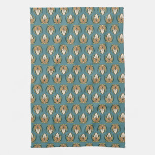 Arts and Crafts Blossoms_Dark Aquamarine Tea Towel