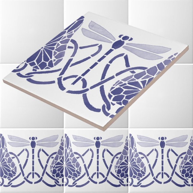Arts And Crafts Blue & White Dragonflies Frieze Ceramic Tile (Creator Uploaded)