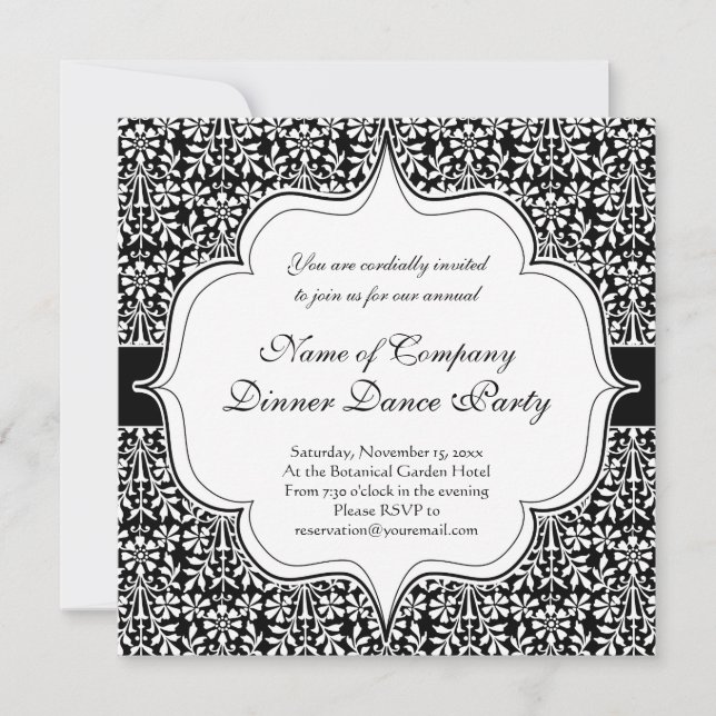 Arts and Crafts Elegant Black and White Floral Invitation (Front)