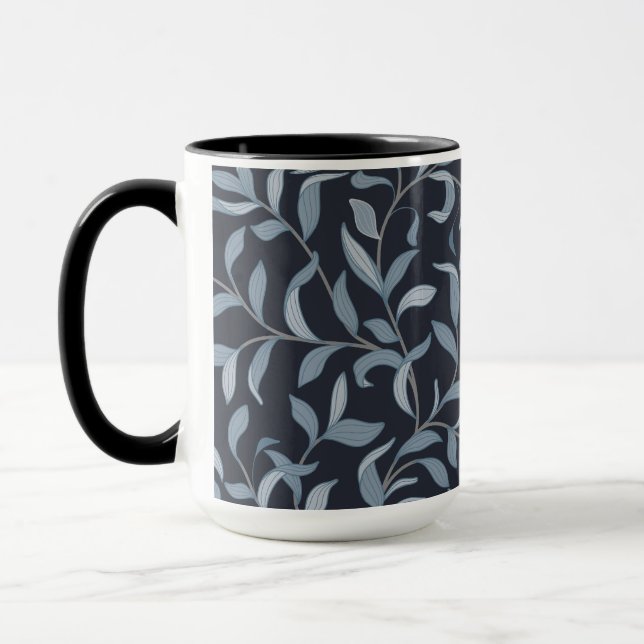 Arts and Crafts Inspired Blue Leaf Vine Mug (Left)