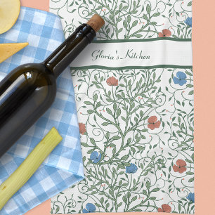 Arts and Crafts Poppies Tea Towel