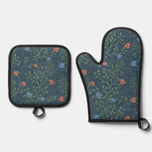 Arts and Crafts Poppy Pattern Oven Mitt & Pot Holder Set
