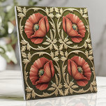 Arts and Crafts Red Poppy and Olive Green  Ceramic Tile<br><div class="desc">Celebrate the beauty of the Arts and Crafts movement with this striking tile design featuring bold red poppies framed by intricate olive green and ivory scrollwork. The detailed floral elements and symmetrical layout create a timeless and sophisticated aesthetic, perfect for adding character to kitchens, bathrooms, or accent walls. With its...</div>