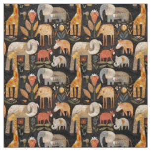 Arts and crafts safari animals fabric