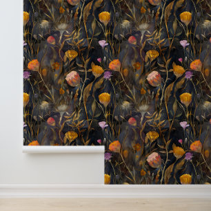 Arts and crafts Scottish thistle and wild flowers Wallpaper
