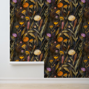 Arts and crafts Scottish thistle and wild flowers Wallpaper