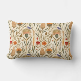 Arts and crafts Scottish thistle and wildflowers Lumbar Cushion