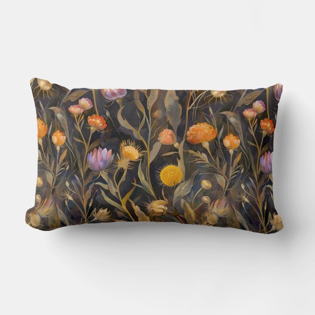 Arts and crafts Scottish thistle and wildflowers  Lumbar Cushion (Front)