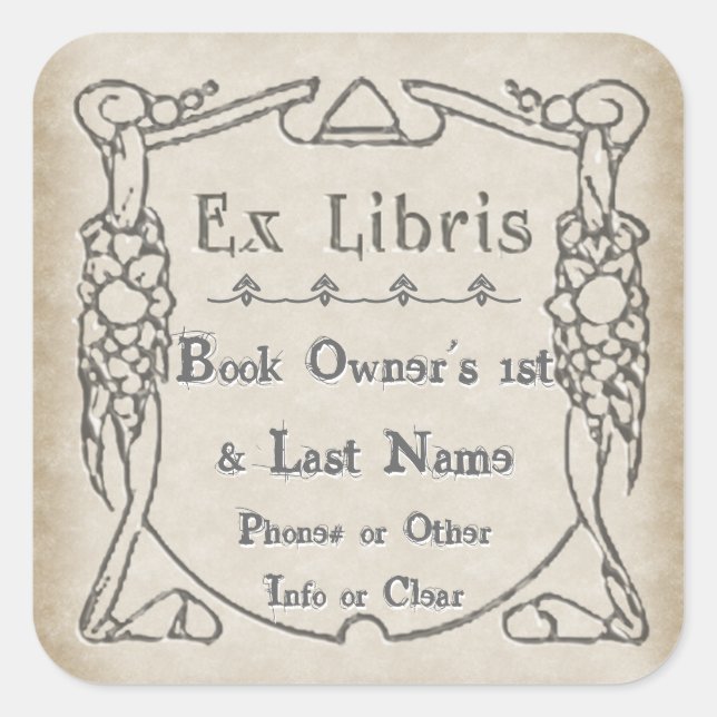 Arts and Crafts Style Bookplate (Personalised) Square Sticker (Front)