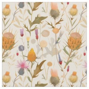 Arts and crafts style Scottish wildflower design Fabric