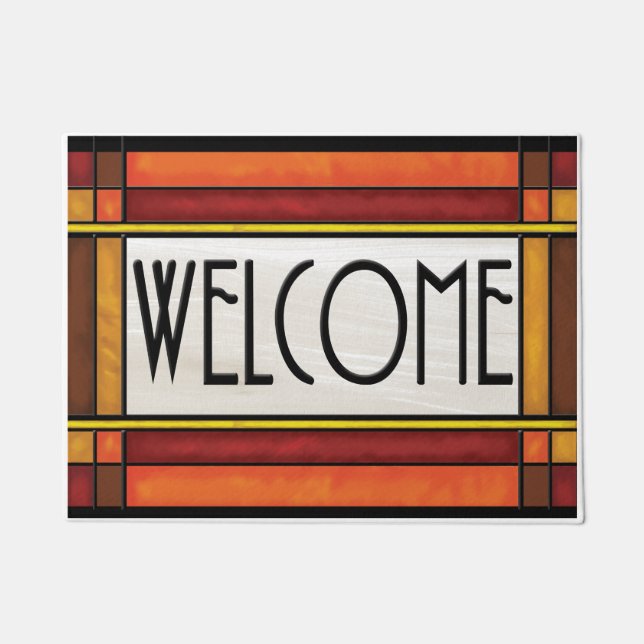 Arts and Crafts Style Welcome Mat,Brown Red Doormat (Front)