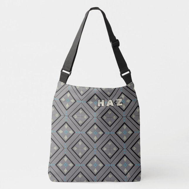 Arts and Crafts Tile in Grey and Black - Monogram Crossbody Bag (Front)