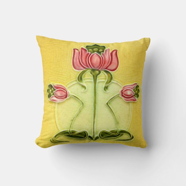 Arts and Crafts Tile Rose Cushion (Front)