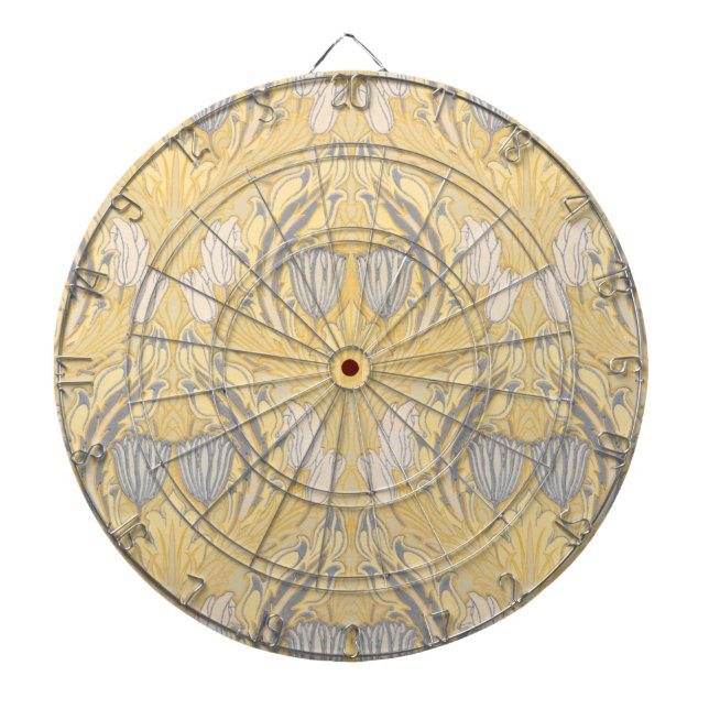 Arts and Crafts Walter Crane Blue White Tulips Dartboard (Front)