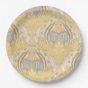 Arts and Crafts Walter Crane Blue White Tulips Paper Plate