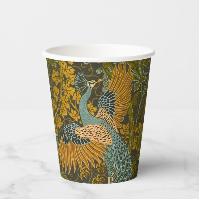 Arts and Crafts Walter Crane Peacock Pattern Paper Cups (Front)