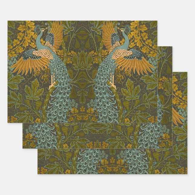 Arts and Crafts Walter Crane Peacock Pattern Wrapping Paper Sheet (Set)