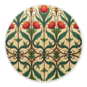 Arts & Crafts Craftsman and Mission frieze floral  Ceramic Knob