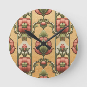 Arts & Crafts Craftsman and Mission frieze floral Round Clock