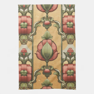 Arts & Crafts Craftsman and Mission frieze floral  Tea Towel