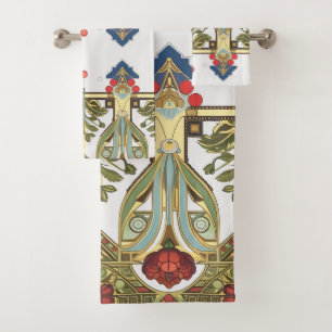 Arts & Crafts Craftsman and Mission Style floral  Bath Towel Set