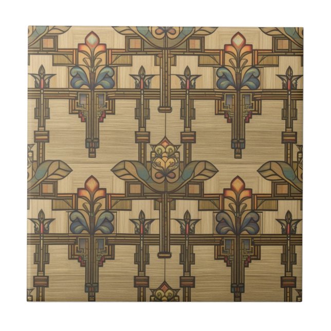 Arts & Crafts Craftsman and Mission Style floral  Ceramic Tile (Front)
