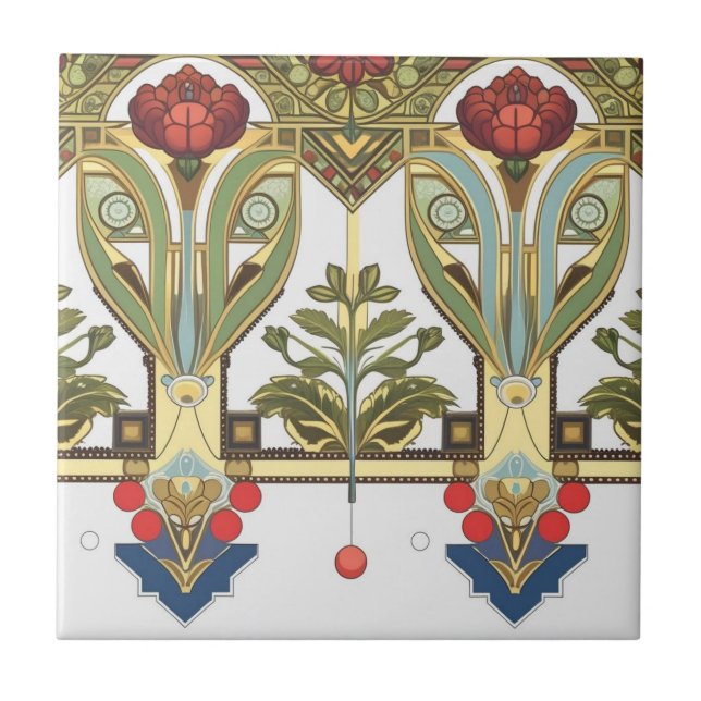 Arts & Crafts Craftsman and Mission Style floral  Ceramic Tile (Front)