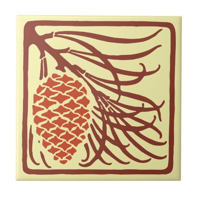 Arts & Crafts, Craftsman, Mission style Pinecone Ceramic Tile (Front)