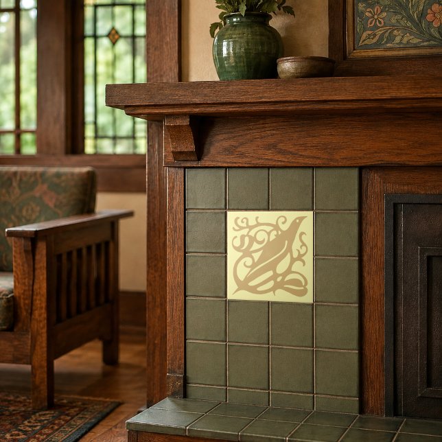 Arts & Crafts Craftsman Style Bird In Foliage Ceramic Tile (Creator Uploaded)