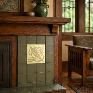 Arts & Crafts Craftsman Style Bird In Foliage Ceramic Tile