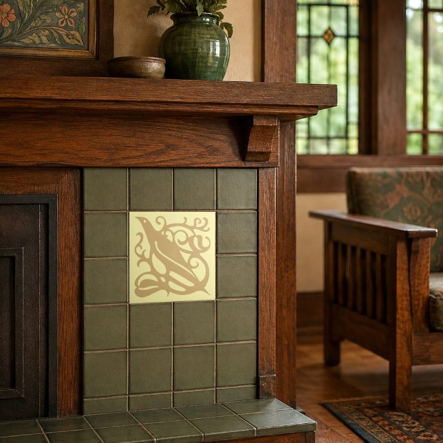 Arts & Crafts Craftsman Style Bird In Foliage Ceramic Tile (Creator Uploaded)