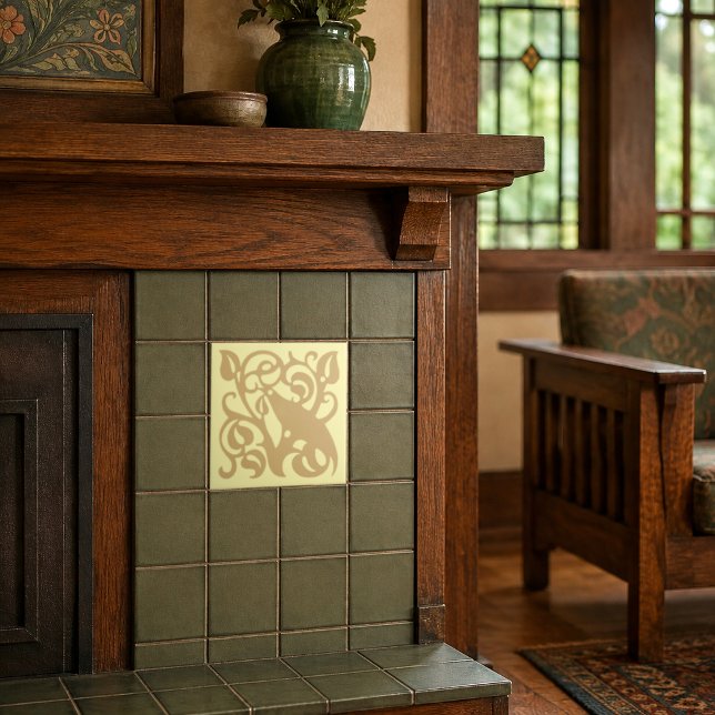 Arts & Crafts Craftsman Style Bird In Tree Ceramic Tile (Creator Uploaded)