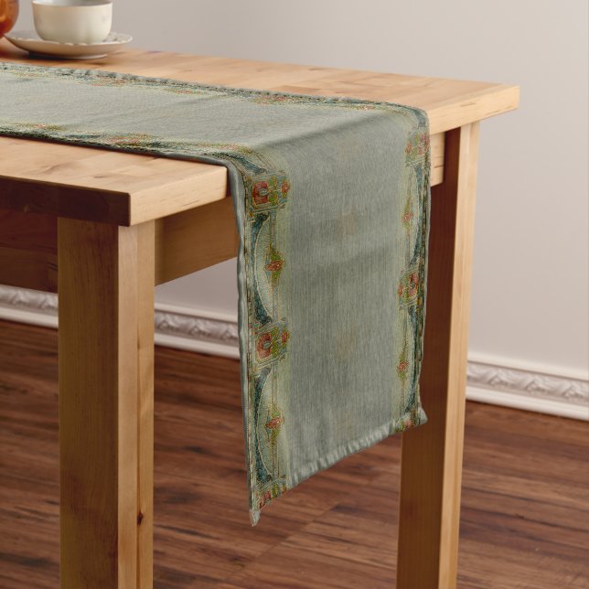 Arts & Crafts, Craftsman Style Floral Frieze Short Table Runner (In Situ)