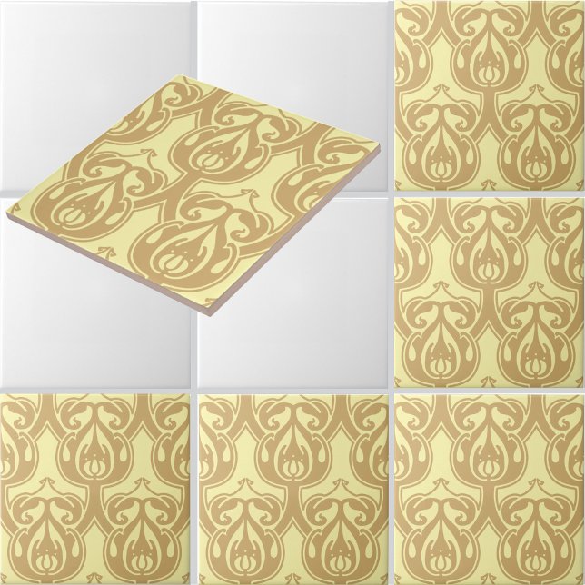 Arts & Crafts Foliage Pattern Customisable Colours Ceramic Tile (Creator Uploaded)