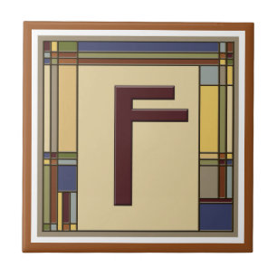 Arts & Crafts Geometric Initial F Ceramic Tile