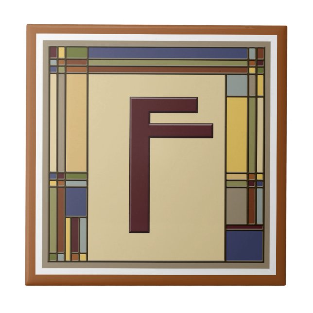 Arts & Crafts Geometric Initial F Ceramic Tile (Front)