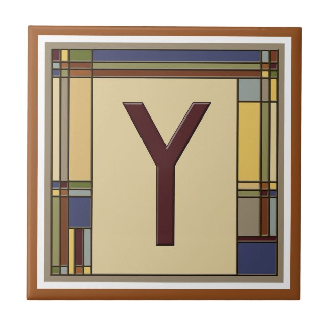 Arts & Crafts Geometric Initial Y Ceramic Tile (Front)