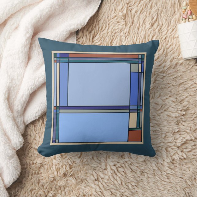 Arts & Crafts Geometric Pattern in Blue and Teal Cushion (Blanket)