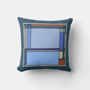 Arts & Crafts Geometric Pattern in Blue and Teal Cushion