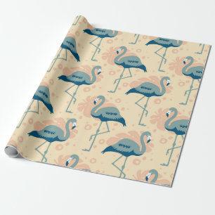 Arts & Crafts inspired Salmon Flamingo patterned Wrapping Paper