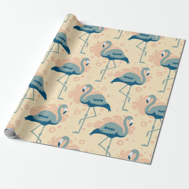 Arts & Crafts inspired Salmon Flamingo patterned   Wrapping Paper (Unrolled)