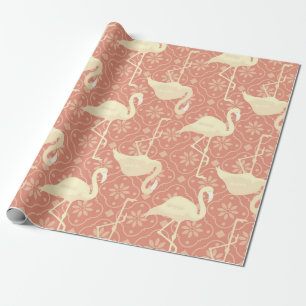 Arts & Crafts inspired Salmon Pink Flamingo  Wrapping Paper