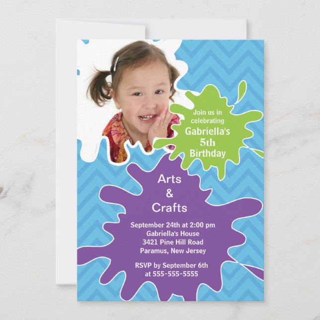 Arts & Crafts Kids Paint Photo Birthday Party Invitation (Front)
