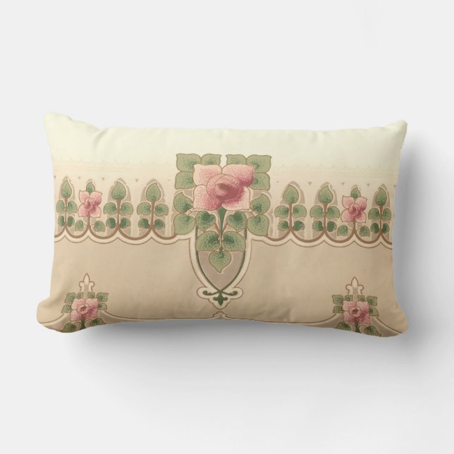 Arts & Crafts or Mission Style Rose Hedgerow Lumbar Cushion (Front)