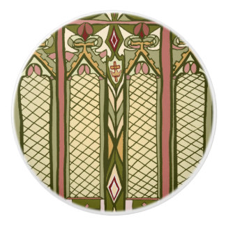 Arts & Crafts stained glass inspired door pulls. Ceramic Knob