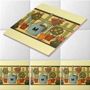 Arts & Crafts Style Garden Potted Plants Frieze Ceramic Tile