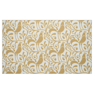 Arts & Crafts Style Roosters In Foliage Pattern Fabric